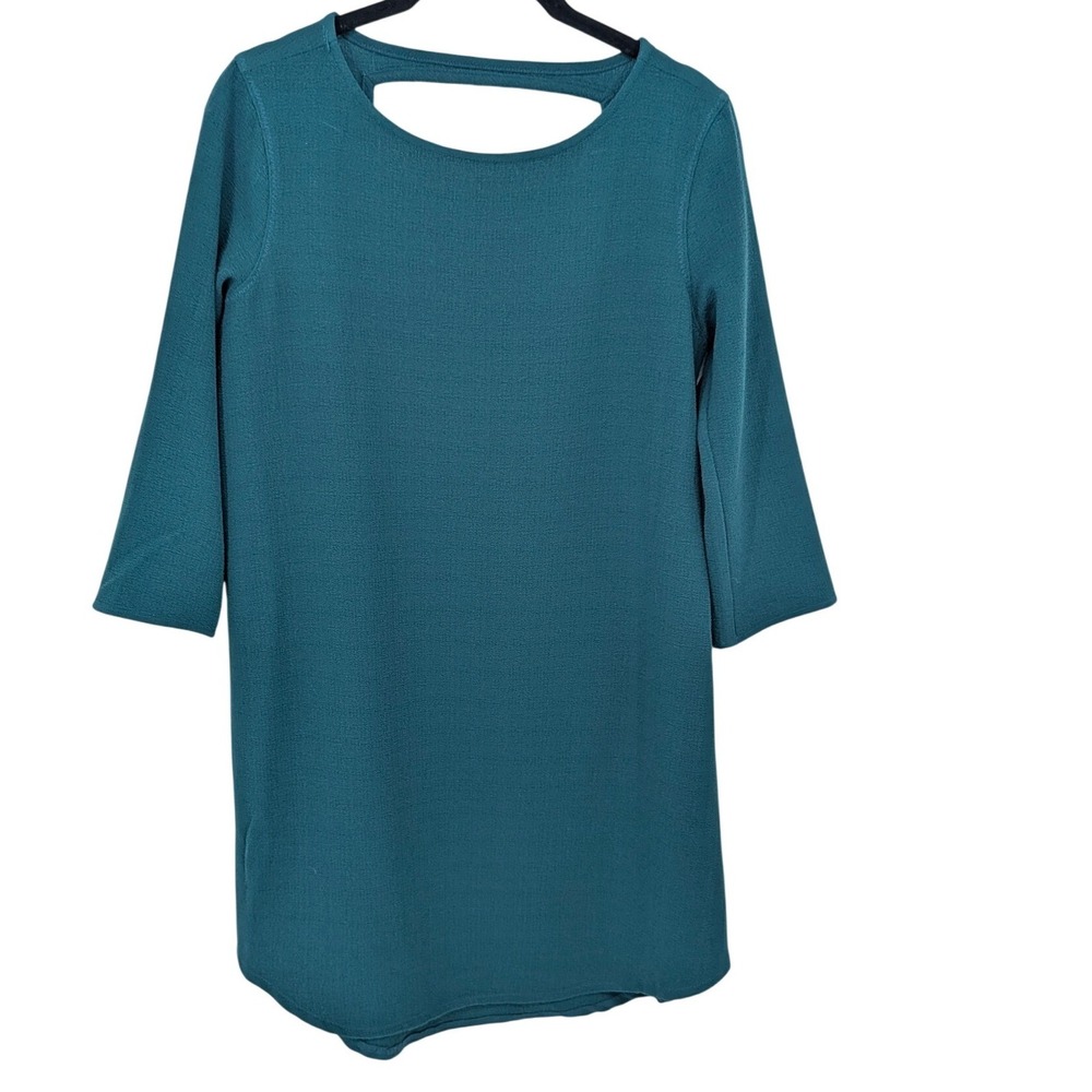 BB Dakota Shift Dress Women Small Teal Green 3/4 Sleeve Textured Crepe Cocktail
